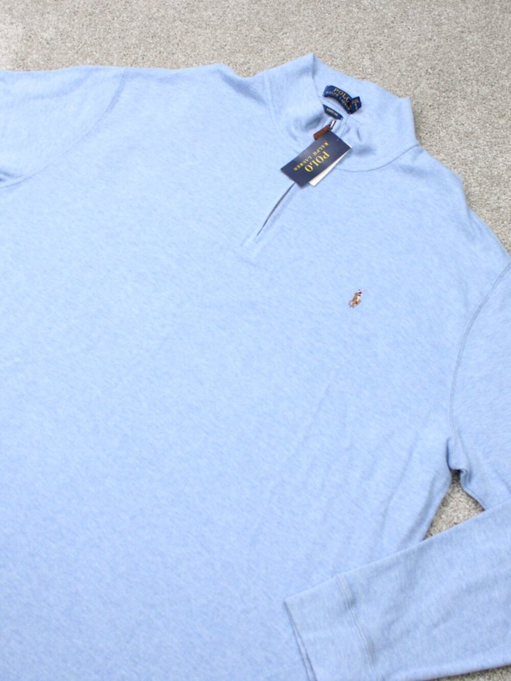 POLO Ralph Lauren Sweatshirt NWT Mens 2XLT Blue Estate Rib Flesh Pony 1/4 Zip - Picture 2 of 14